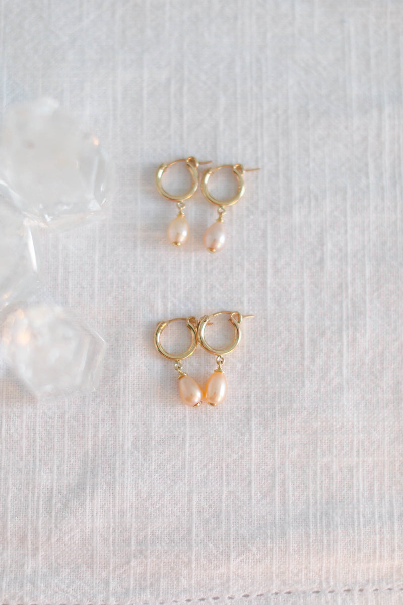 Soft Pink Keshi Pearl Huggies (Silver/Gold)