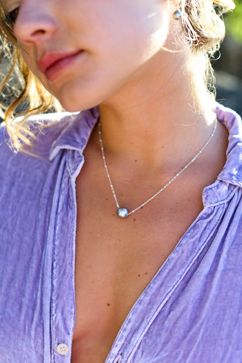 Floating Pearl Necklace on Sterling Silver