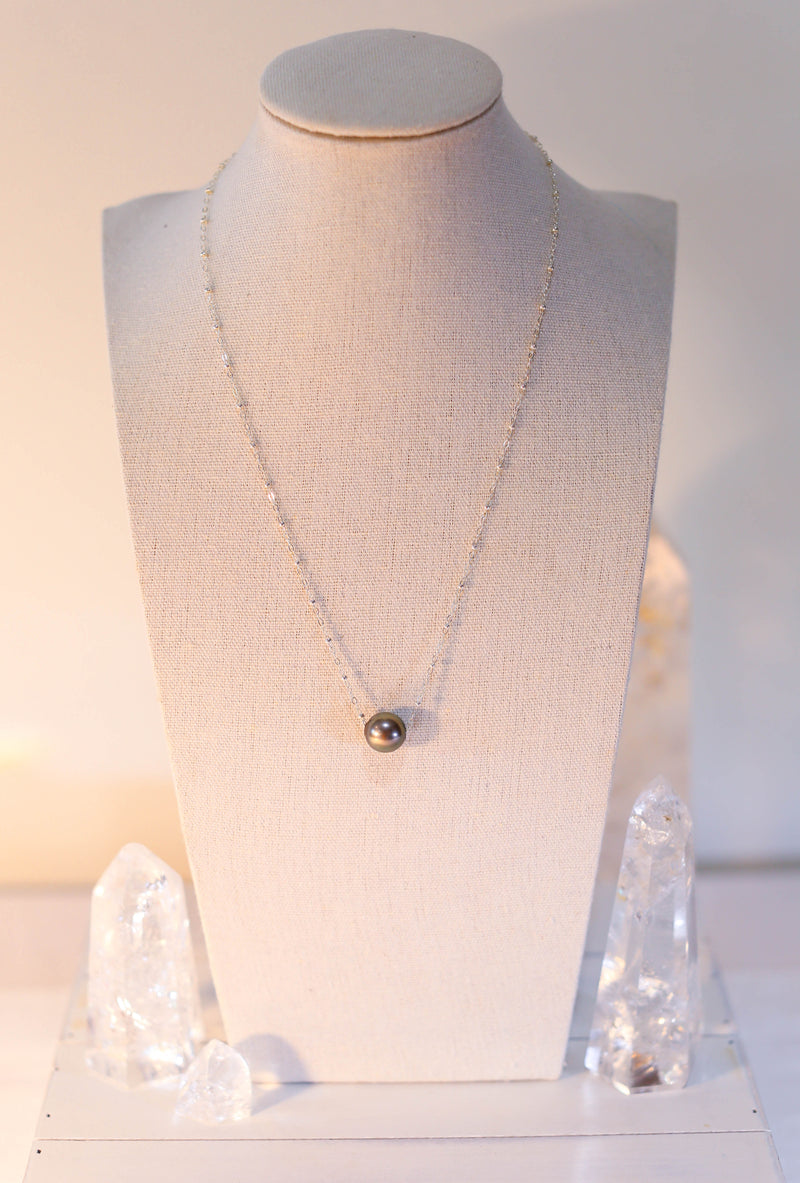 Floating Pearl Necklace on Sterling Silver