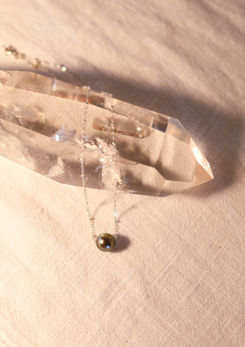 Floating Pearl Necklace on Sterling Silver