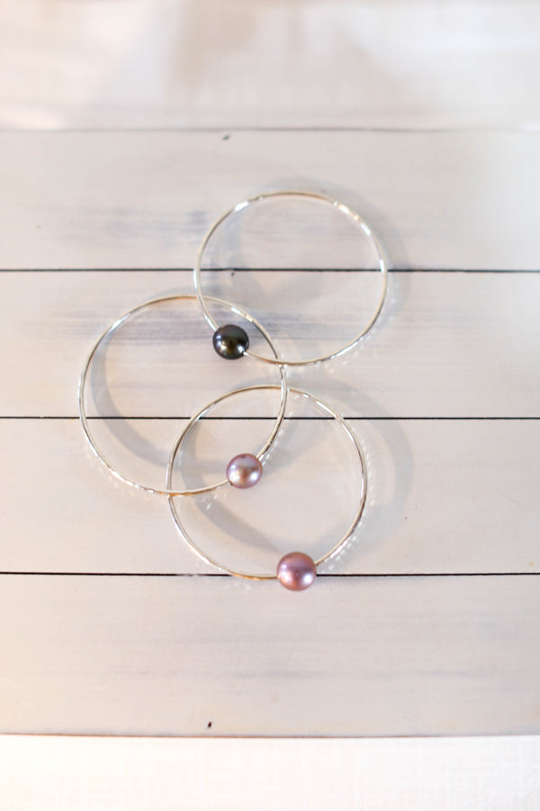 Sterling Silver Pearl Bangles