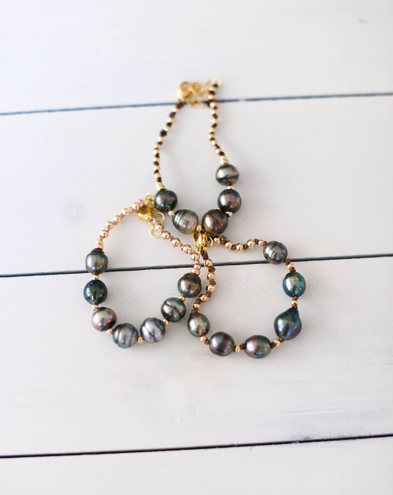 Tahitian Pearl Bracelet x Chocolate Brown Silk