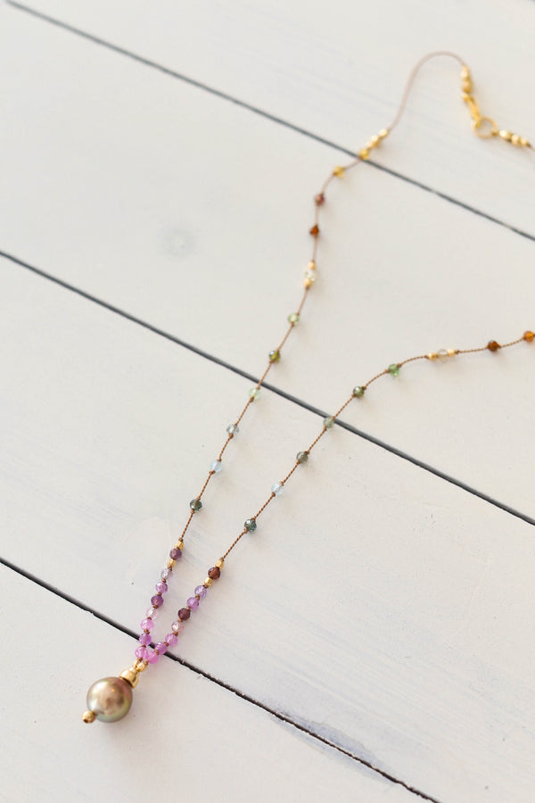Rainbow Sapphire + Golden Tahitian Pearl