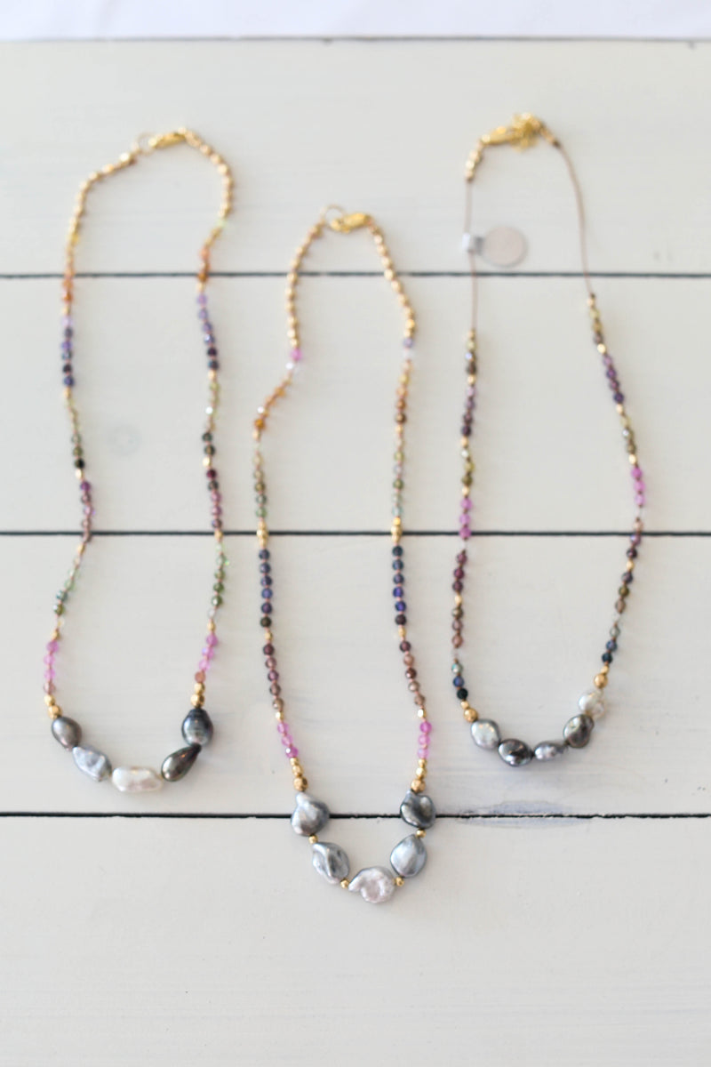 Rainbow Sapphire + Silver Tahitian Keshi Pearls (1 left!)