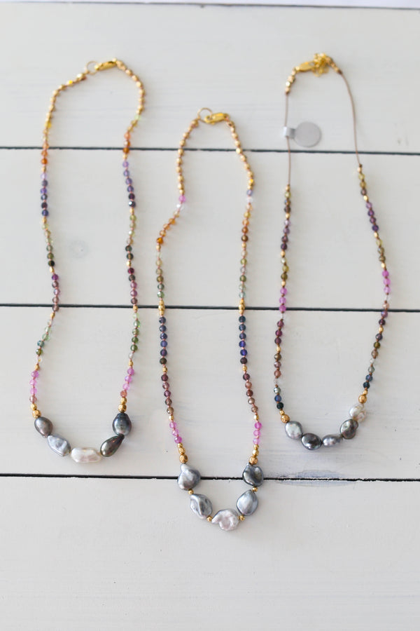 Rainbow Sapphire + Silver Tahitian Keshi Pearls (1 left!)