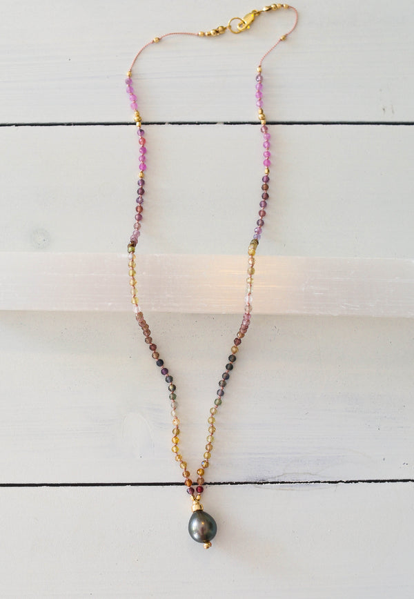 Rainbow Sapphire + Tahitian Pearl Pendant