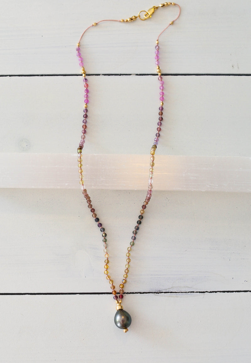Rainbow Sapphire + Tahitian Pearl Pendant