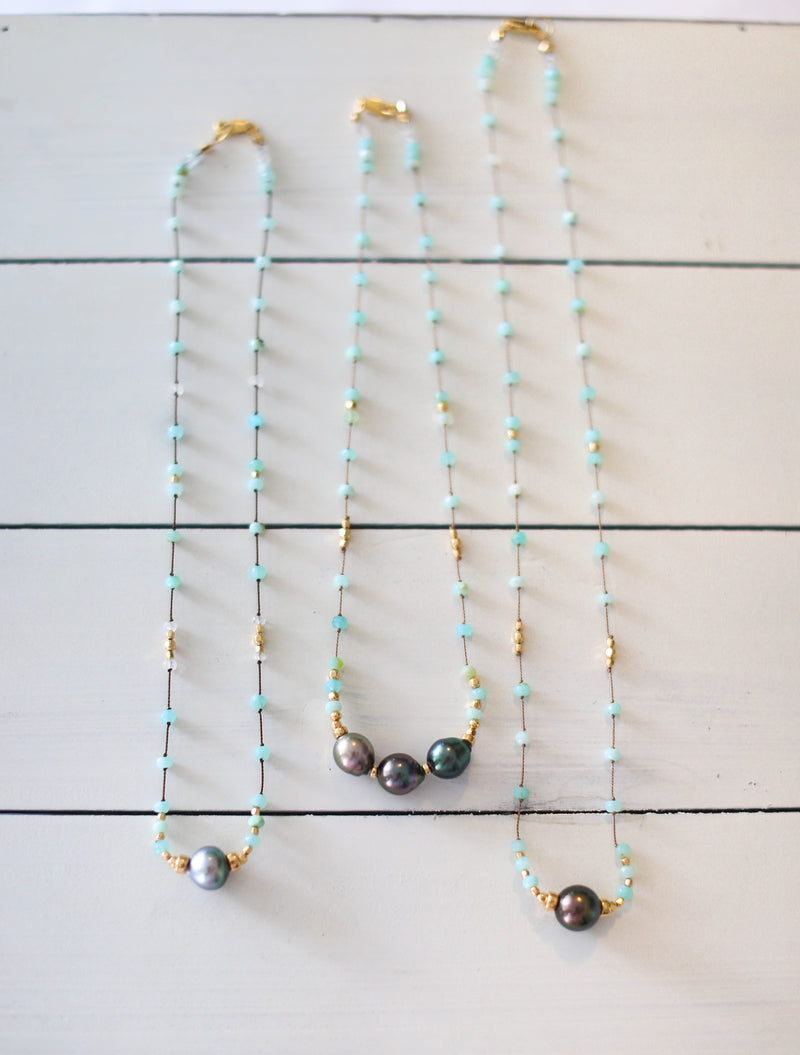 Aqua Peruvian Opals + Tahitian