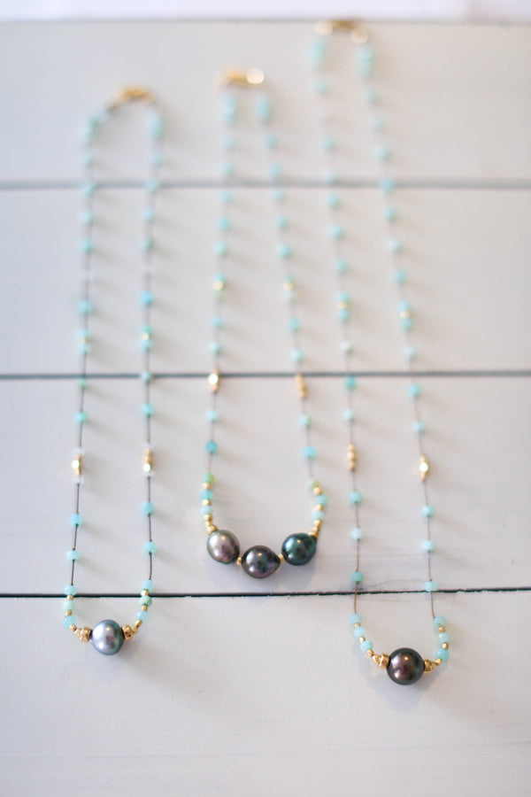 Aqua Peruvian Opals + Tahitian