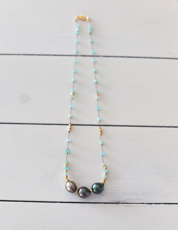 Aqua Peruvian Opals + Tahitian
