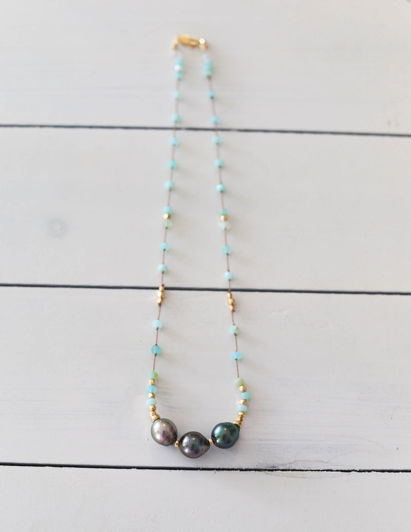 Aqua Peruvian Opals + Tahitian