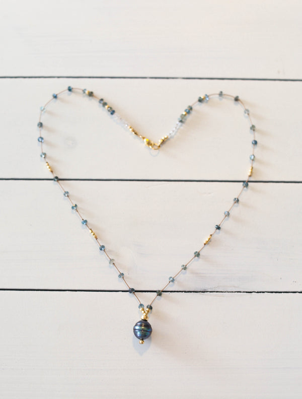 Moss Aquamarine + Tahitian Pearl