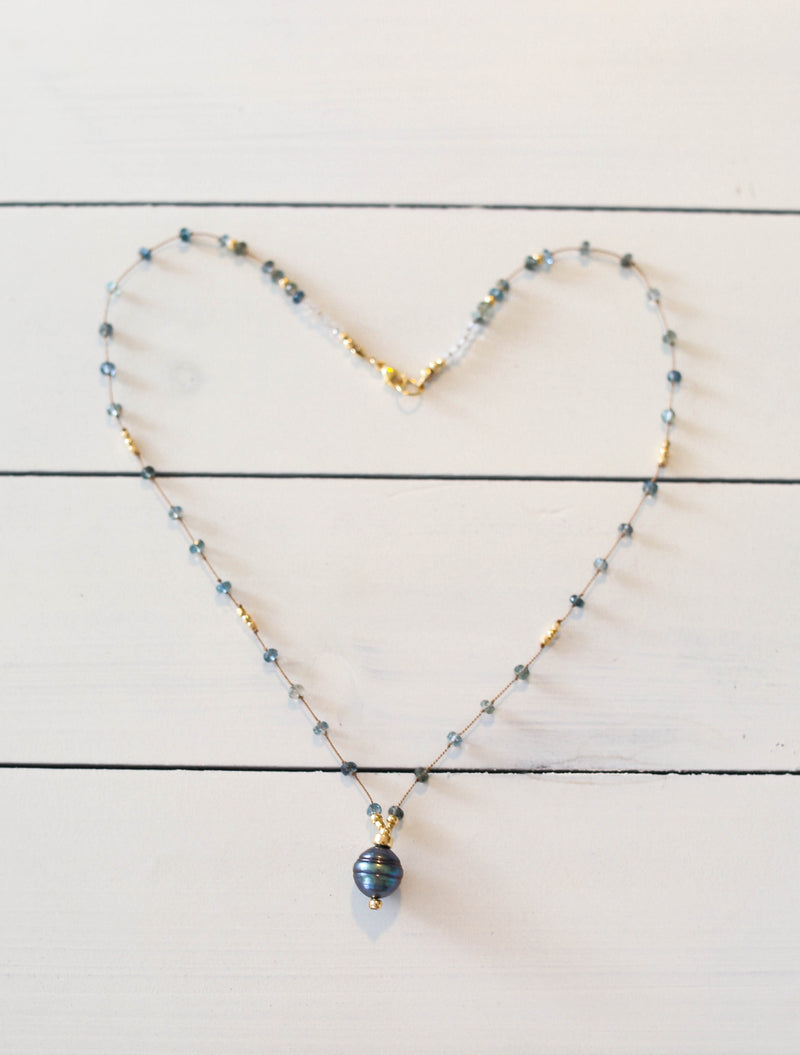 Moss Aquamarine + Tahitian Pearl