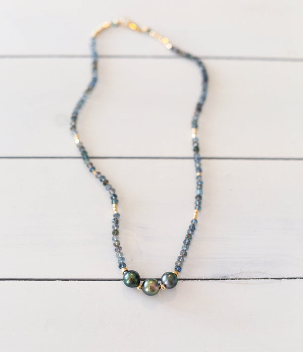 Moss Aquamarine +. Tahitian Pearls