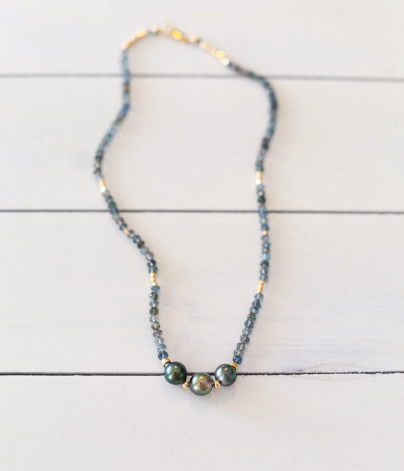 Moss Aquamarine +. Tahitian Pearls