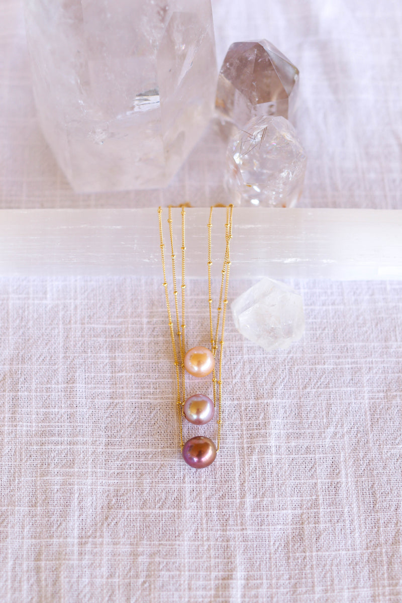 Peach, Soft Purple/Pink, and Rich Magenta Floating Edison Pearls